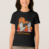Girls Hello Pumpkin Fall Style mit Cats Gray Tri-Blend Shirt (Vorderseite)