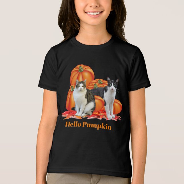 Girls Hello Pumpkin Fall Style mit Cats Gray Tri-Blend Shirt (Vorderseite)