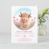 Girl's Highland Cow Fiesta Girl Birthday Einladung (Stehend Vorderseite)