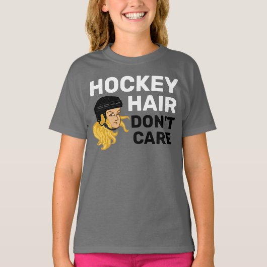Girls Hockey Hair Don't Care Blonde T - Shirt (Vorderseite)