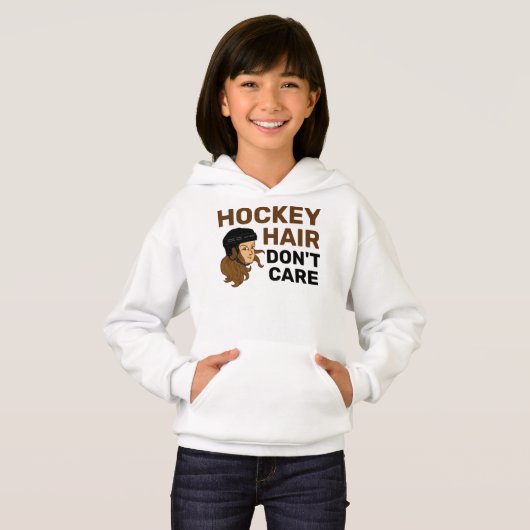 Girls Hockey Hair Keine Sorge Brünett Hoodie (Vorne ganz)