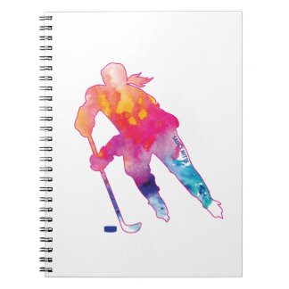 Girls Hockey Player Watercolor Pinsel Notebook Notizblock