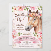 Girls Horse 5. Geburtstag Blumensattel Up! Einladung (Vorderseite)