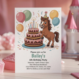 Girls Horse 6. Geburtstagsparty Einladung