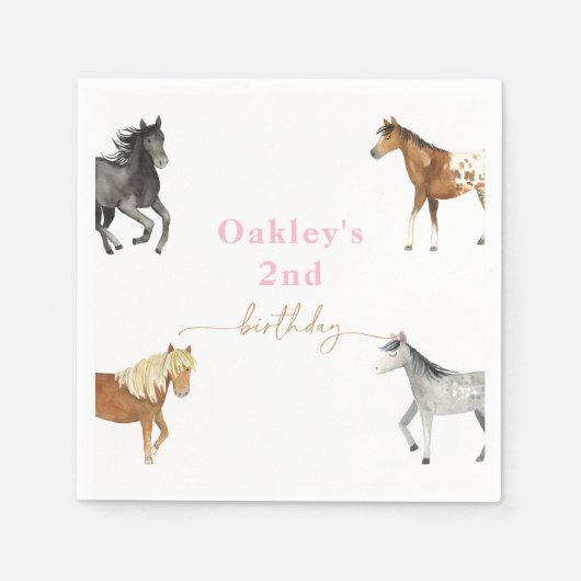Girl's Horse Birthday Party Napkins Serviette (Vorderseite)