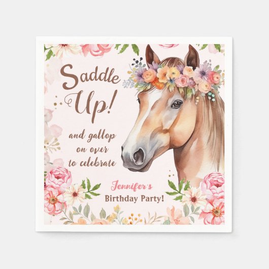Girls Horse Birthday Party Paper Napkin Serviette (Vorderseite)