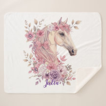 Girls Horse Pastel Sherpa Blanket