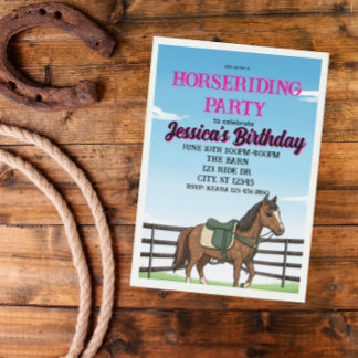 Girl's Horse Riding Birthday Party Einladung