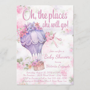 Girls Hot Air Balloon Baby Shower Einladungen