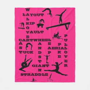 Girls Hot Pink Gymnastics Skills Fleece Blankon