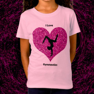 Girls I Liebe Gymnastik Glitzer Herzstück T - Shir T-Shirt