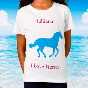 Girls "I Liebe Horses" Blauer T - Shirt