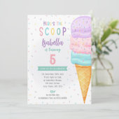 Girls Ice Cream Cone Einladung - Lila Rosa Schotte (Stehend Vorderseite)