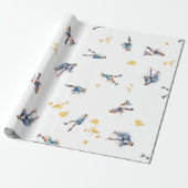 Girls Ice-Skaten, Hockey Blue Gold Muster Geschenkpapier (Ungerollt)