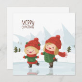 Girls ice skating at Christmas Feiertagskarte (Vorne/Hinten)