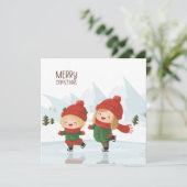 Girls ice skating at Christmas Feiertagskarte (Stehend Vorderseite)