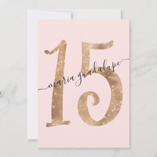 Girls Imitats Gold Glitzer Blush Pink Quinceañera Einladung (Rückseite)