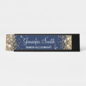 Girls Imitats Gold Glitzer Midnight Blue Schreibtischnamensplakette (Vorderseite )