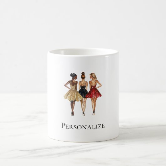 Girls in Glam Gold Black Red Dresses Kaffeetasse (Mittel)