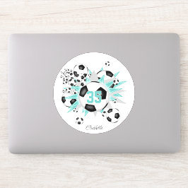 Girls Jersey Nummer Fußball Bälle Sterne aquamarin Aufkleber