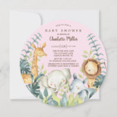 Girls Jungle Animals Baby Dusche Einladung (Vorderseite)