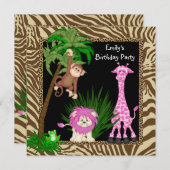 Girls Jungle Safari Geburtstagsparty Einladungen (Vorne/Hinten)