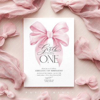 Girls just wanna be ONE 1st Birthday Pink Bow Einladung