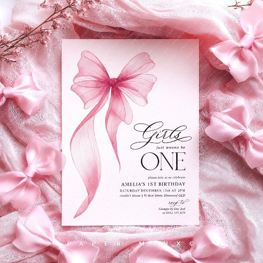 Girls just wanna be ONE 1st Birthday Pink Bow Einladung