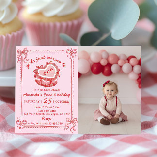 Girls Just Wanna Be One Birthday Party Invitation Dankeskarte
