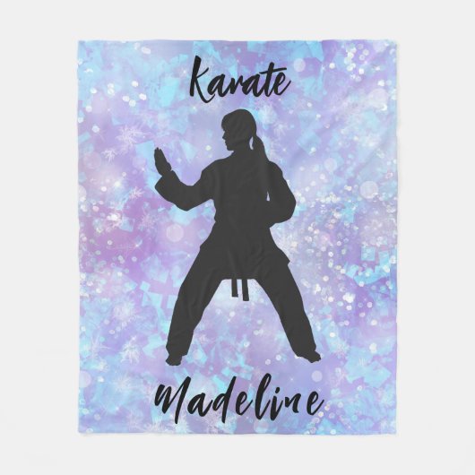 Girls Karate Blue Lila Personalisiert Fleecedecke (Vorderseite)