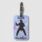 Girls Karate Blue Lila Personalisiert Gepäckanhänger (Vorderseite Vertikal)