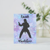 Girls Karate Blue Lila Personalisiert Postkarte (Stehend Vorderseite)