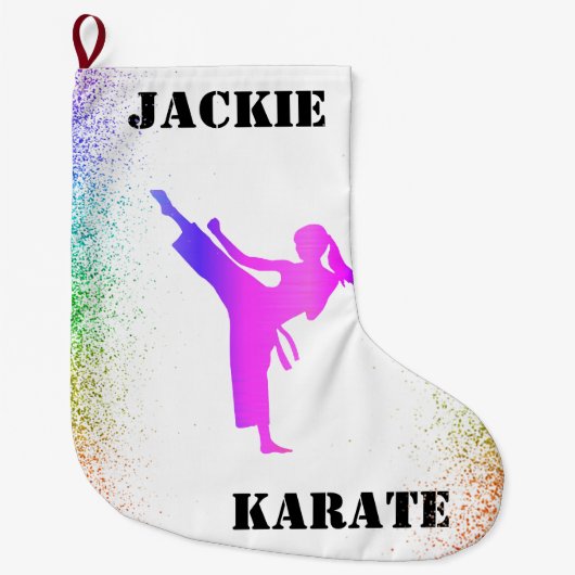 Girls Karate Rainbow Speckles Großer Weihnachtsstrumpf (Vorderseite)