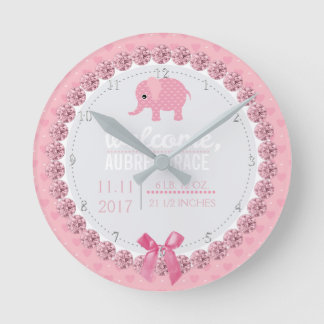 Girls Kinderzimmer Pink Elephant | Geburtsstunde n Runde Wanduhr