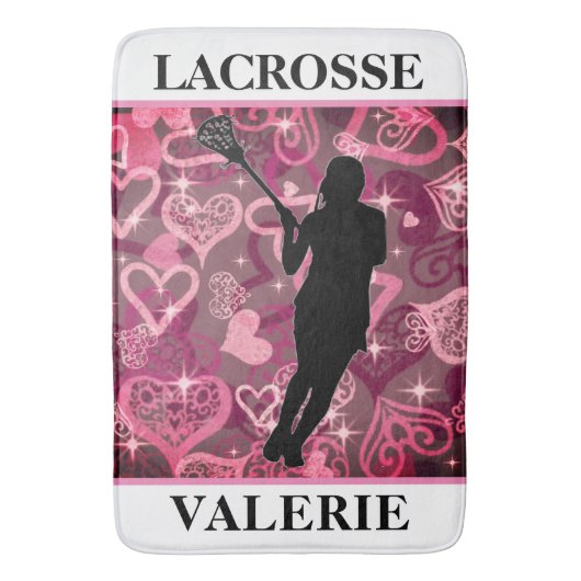 Girls Lacrosse Floating Rose Herz Badematte (Vorderseite Vertikal)