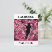 Girls Lacrosse Floating Rose Herz Postkarte (Stehend Vorderseite)