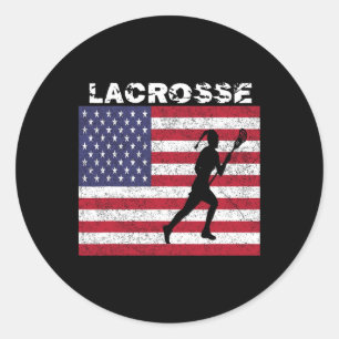 Girls Lacrosse US-Flagge T Shirt gestört Vintag Runder Aufkleber