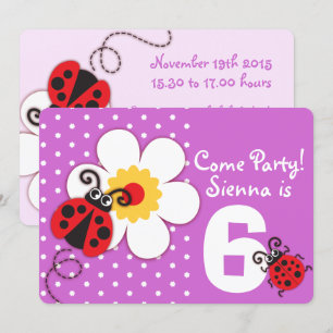 Girls ladybug Party lila Einladung