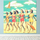 Girls laufen Retro Collage Leinwanddruck (Insitu (Holzboden))