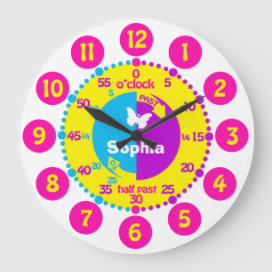Girls learn to tell time bright personalized clock große wanduhr