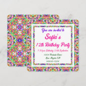 Girls lebendiger Sommer Grün Lila Geburtstag Einladung (Vorne/Hinten)