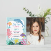 Girls Let's Dive Five 5. Pink Dolphin Sea Foto Einladung (Stehend Vorderseite)