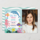 Girls Let's Dive Five 5. Pink Dolphin Sea Foto Einladung (Vorne/Hinten)