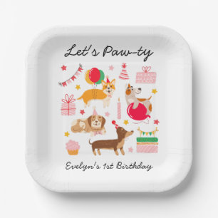 Girl's Let's Pawty Party Ready Hunde Geburtstag Pappteller