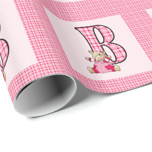 Girls Letter 'B' mit Teddy Bear und Pink Gingham Geschenkpapier