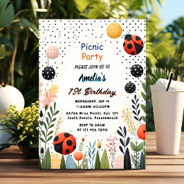 Girls Liebe Bug Picnic Polka Dot 1. Geburtstag Einladung