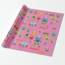 Girls Liebe Robots Rosa Niedlicher Cartoon Geschenkpapier