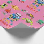 Girls Liebe Robots Rosa Niedlicher Cartoon Geschenkpapier (Ecke)