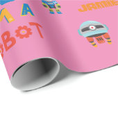 Girls Liebe Robots Rosa Niedlicher Cartoon Geschenkpapier (Rolleneckpunkt)