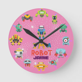 Girls Liebe Robots Rosa Niedlicher Cartoon Runde Wanduhr